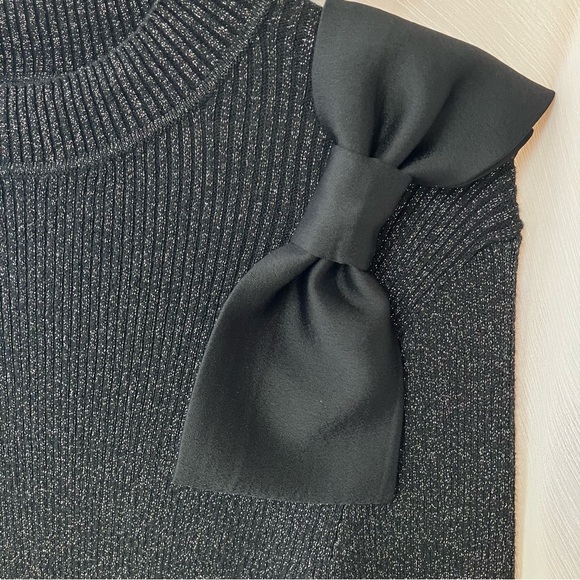 Black Sparkly mock turtleneck Sweater with Bow Detail - Picture 2 of 8